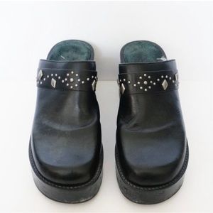 Vintage Hokus Pokus Black Leather Studded Mules